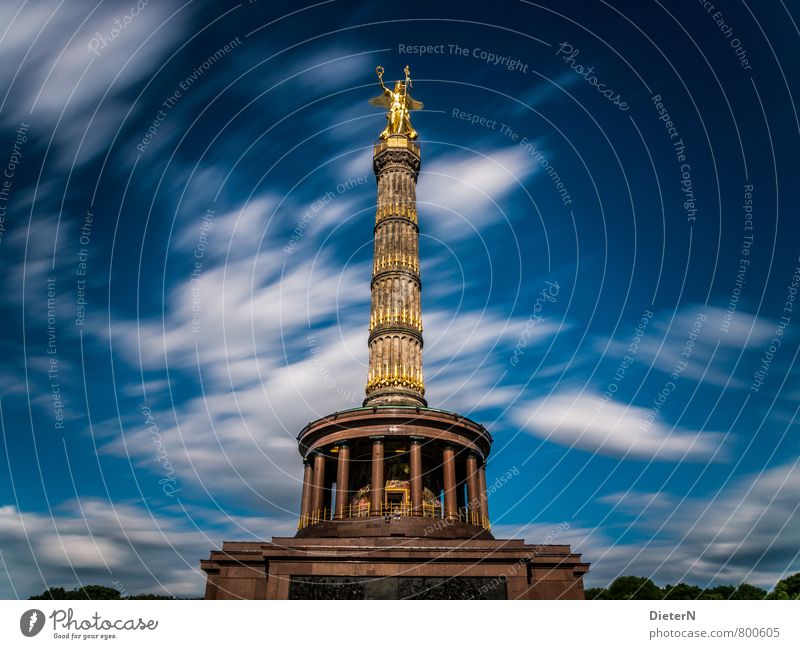 else Sculpture Architecture Berlin Town Capital city Places Tourist Attraction Landmark Blue Gold White Goldelse victory statue Colour photo Multicoloured