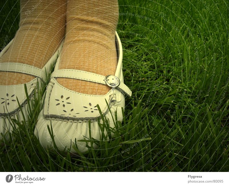 I can do magic and I have a hole in my sock. Stockings Young lady Moccasin Footwear Grass Stand Yellow Meadow Madame Stay Green Green space Spring Nature Feet