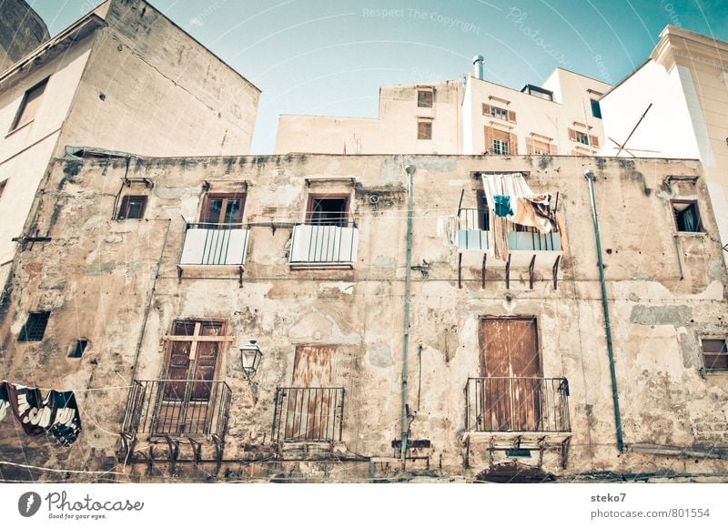 Sicilian Laundry Palermo Italy Town Facade Balcony Window Decline Growth Living or residing Clothesline Betray Sicily Subdued colour Exterior shot Deserted