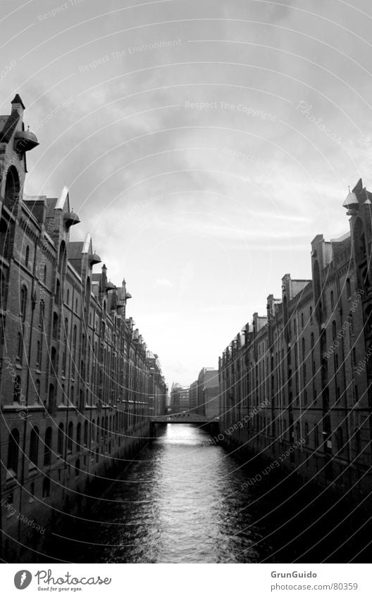 Hamburg - Speicherstadt Old warehouse district House (Residential Structure) Architecture simply awesome Bridge Sewer Sky Black & white photo
