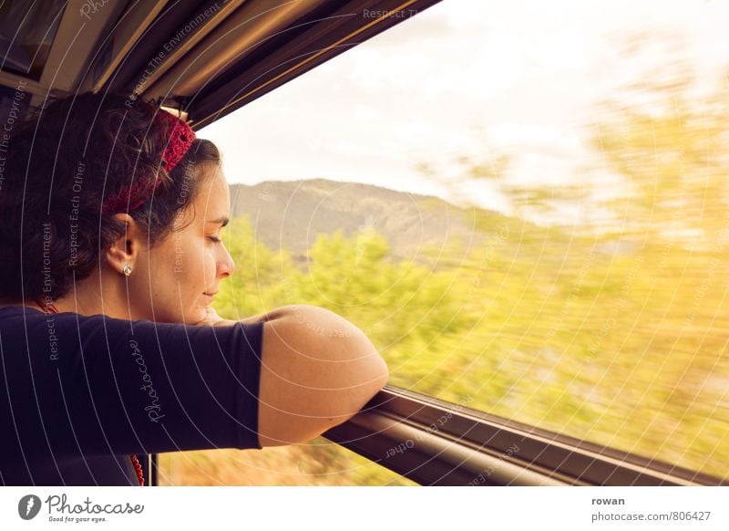 train ride Human being Feminine Young woman Youth (Young adults) Woman Adults 1 Rail transport Train travel Railroad Passenger train Train compartment To enjoy