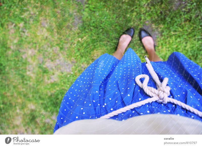 summer girl Feminine Young woman Youth (Young adults) Stomach Feet 1 Human being Garden Meadow Skirt Ballerina Point Polka dot Girlish Playing Summery Dress