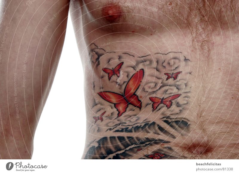 tattoo Butterfly Red-haired Nipple Navel Complexion Gooseflesh Sheath Tattoo Mole Naked Skin color Nude photography Man naked torso under the skin