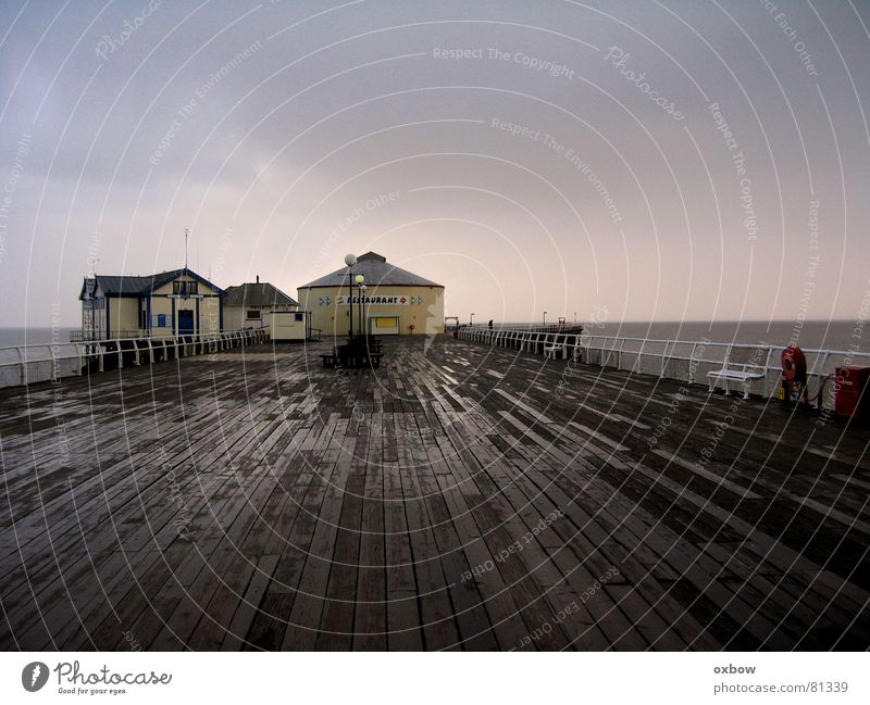 End of the Pier Desolate Beach Coast seaside English town end foreboding windswept Wharf jetty grey storm