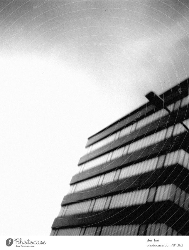 200 motels 1999 Clouds House (Residential Structure) High-rise Lantern Black Blur Architecture Sky Black & white photo grain Lomography Tilt