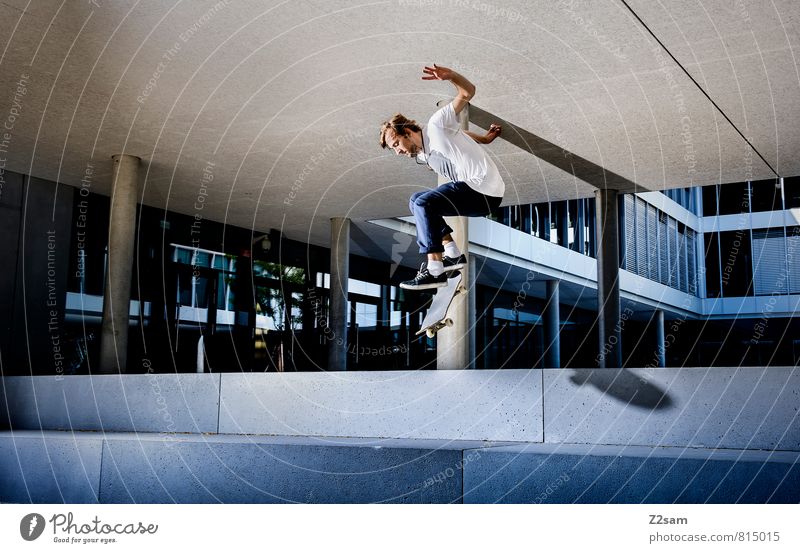 Ollie Style Sports Funsport Skateboarding Masculine Young man Youth (Young adults) 18 - 30 years Adults Town Places Manmade structures Building Architecture
