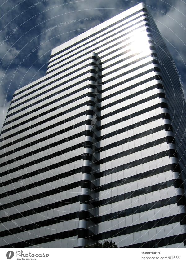 ...in silver stripes Town Building High-rise Stripe Futurism Clouds Reflection Mirror Black Window House (Residential Structure) Oregon Portland USA Modern Blue