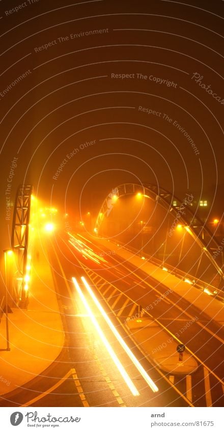 Bridge Nebula Street refuge Light Night Transport Lamp Long exposure Driving Traffic light Rear light Dark House (Residential Structure) Window Aspire