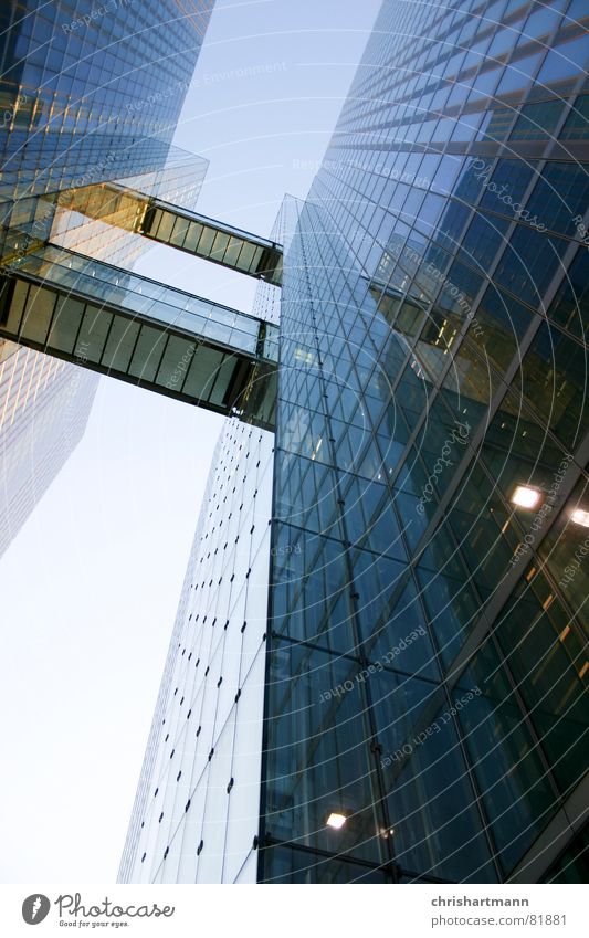 skyscraper Munich Modern Window pane Reflection highlight towers Glass Blue Sky bridge architecture Looking