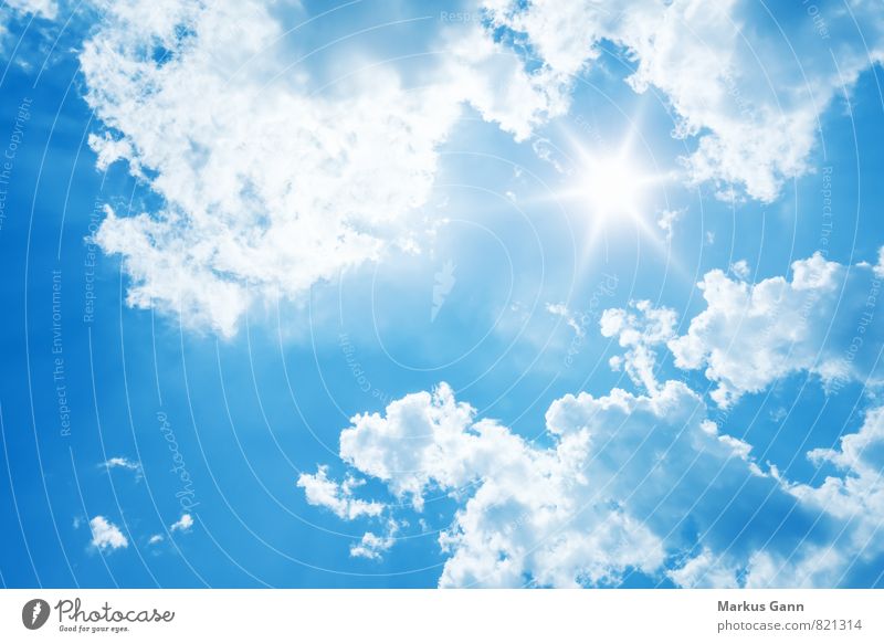Bright sunshine Nature Air Sky Sky only Clouds Sun Summer Weather Beautiful weather Emotions Optimism Background picture Blue Sunbeam Brilliant Considerable
