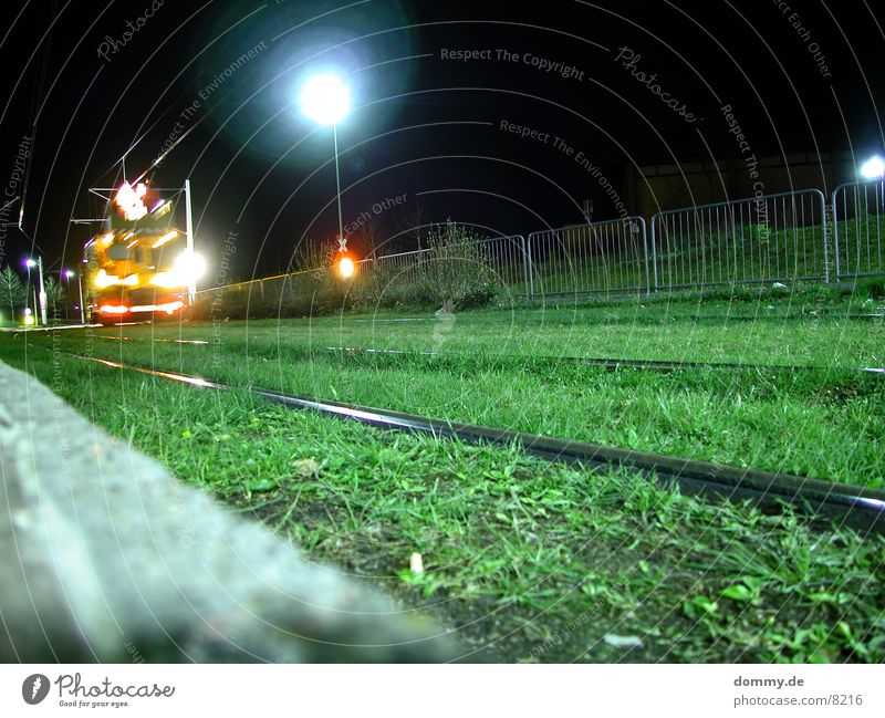 maintenance work Carriage Railroad tracks Grass Light Night Dark Tram Long exposure straba