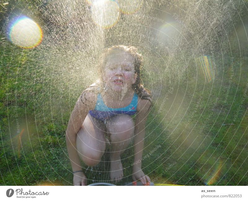 cooling down Girl Infancy Life 8 - 13 years Child Environment Summer Beautiful weather Garden Water To enjoy Wet Joy Joie de vivre (Vitality) Lust Nature Inject