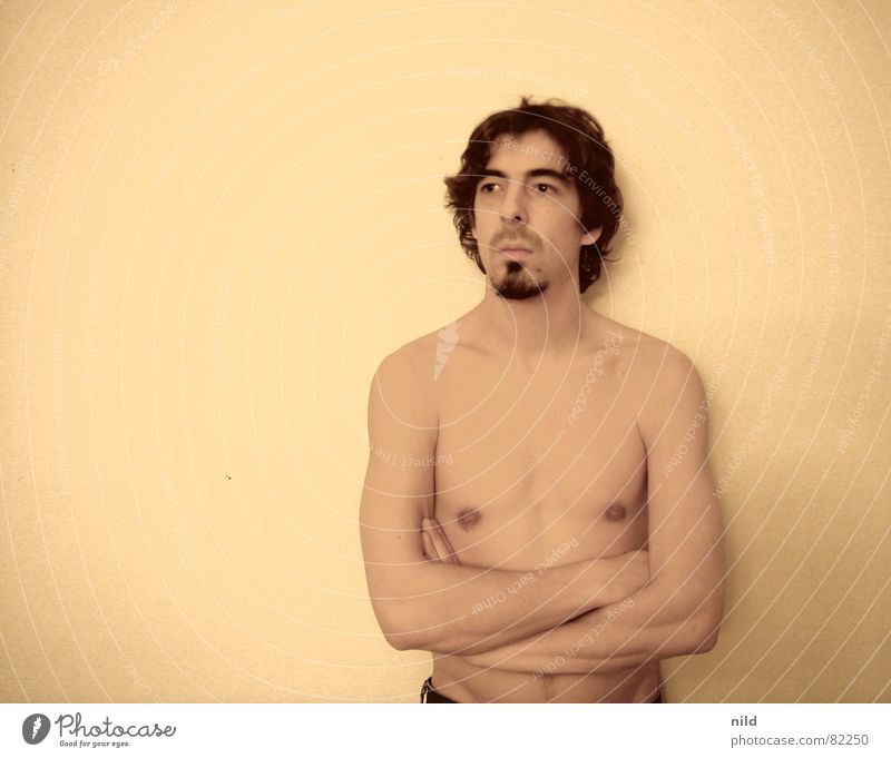 Sober portrait (background freely selectable) Portrait photograph Absentminded Upper body Facial hair Long-haired Unshaven Punk rock Boredom Nude photography