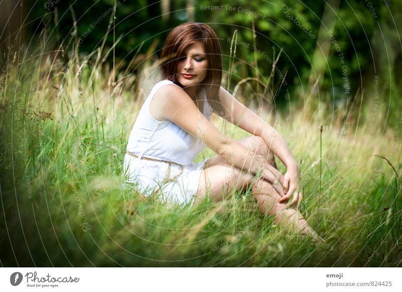 meadow Feminine Young woman Youth (Young adults) 1 Human being 18 - 30 years Adults Environment Nature Landscape Summer Beautiful weather Grass Garden Meadow