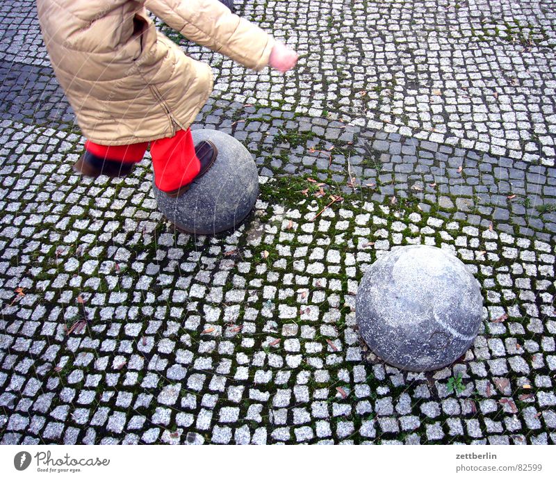 jump Child Girl Playing Jump Red Bollard Border Seam Playground Generation Children's game Pavement Hop Joy Detail demographic change war of the generations