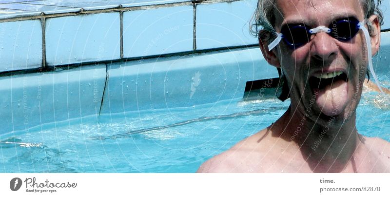 Cool in the pool - I Sunrise Sunset Upper body Joy Face Well-being Swimming & Bathing Playing Summer Sunbathing Sports Swimming pool Man Adults Ear Nose Water