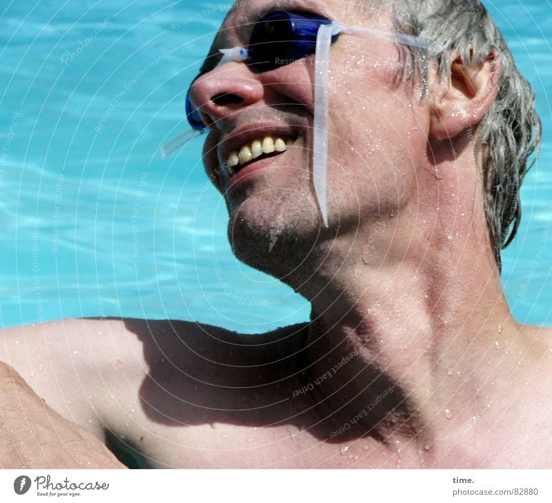 Cool in the pool - IV Sunrise Sunset Upper body Joy Face Well-being Swimming & Bathing Summer Sunbathing Swimming pool Man Adults Ear Nose Water Eyeglasses