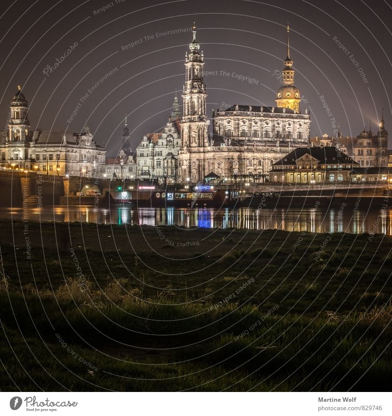 Dresden squared Saxony Germany Europe Town Downtown Old town Tourist Attraction Vacation & Travel Night Lighting Reflection Colour photo Exterior shot Deserted