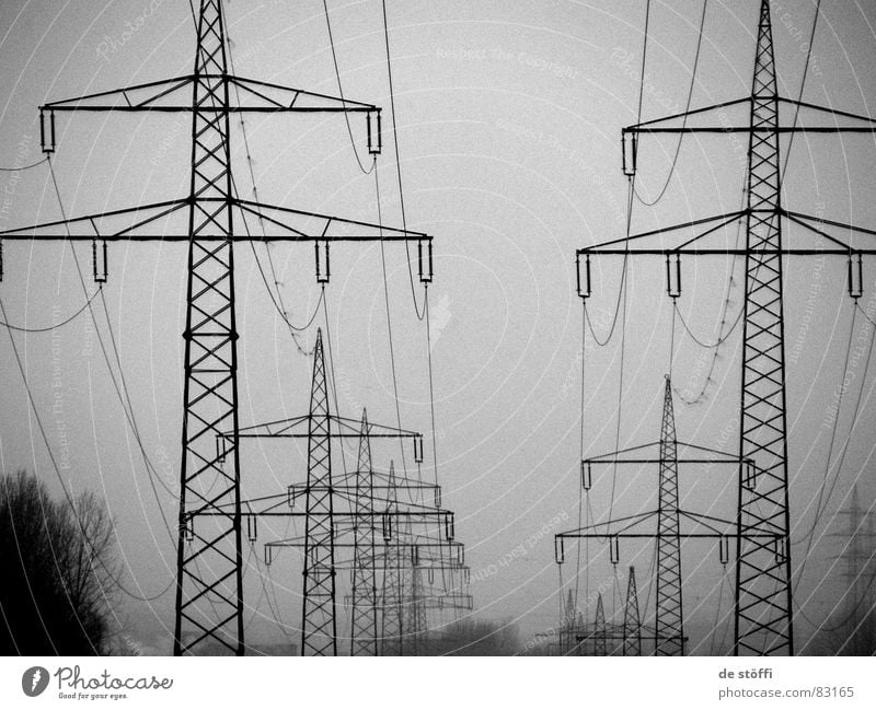 in.the.middle.of.the.CURRENT Multiple Electricity Gray Dark Cold Electricity pylon Winter Many Energy industry Row Tall Cable yeah