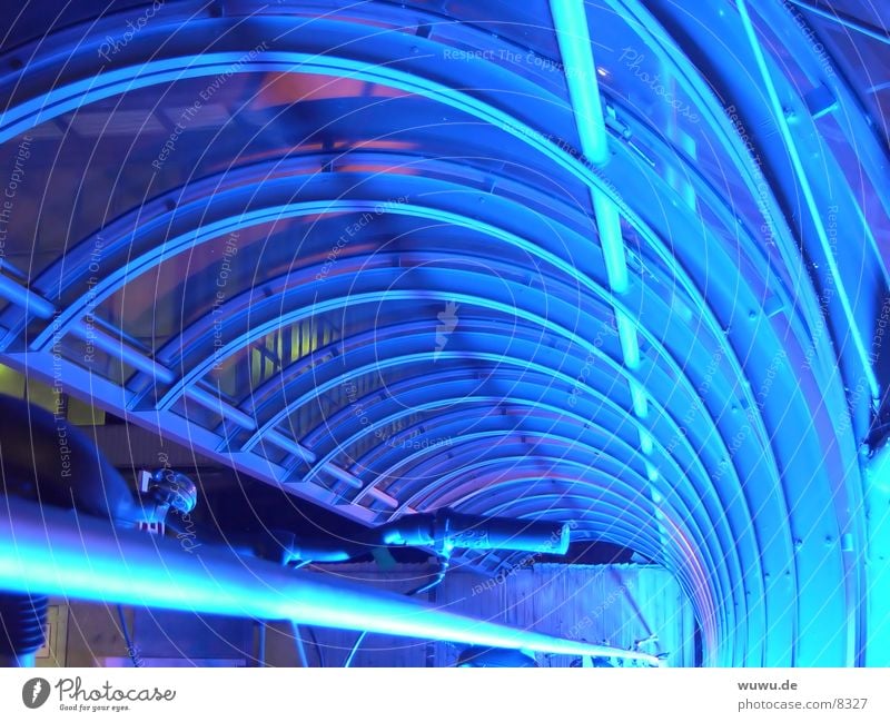 blue tunnel Neon light Light Tunnel Night Acrylic Bicycle Reflection Architecture Blue Iron-pipe Glass