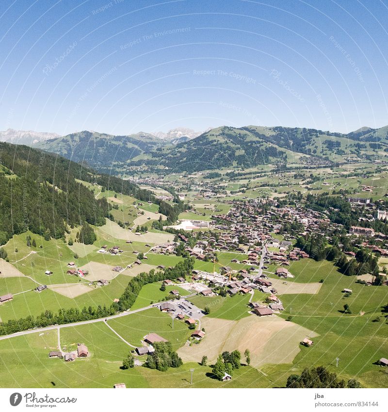 Saanen-Gstaad Well-being Relaxation Calm Trip Adventure Mountain Sports Flying sports Paragliding Landscape Air Sky Summer Beautiful weather Alps Village