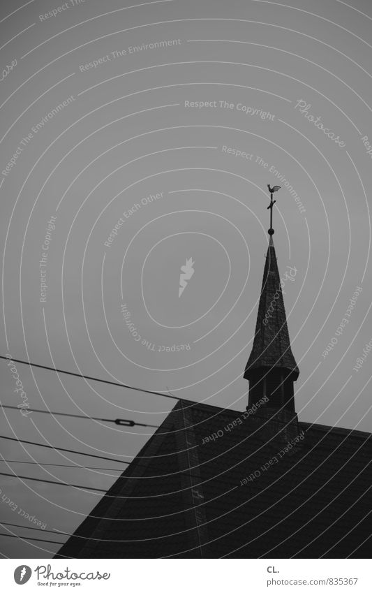 picture without message Sky Church Dark Gloomy Belief Society Religion and faith Church spire Black & white photo Exterior shot Deserted Copy Space top Day