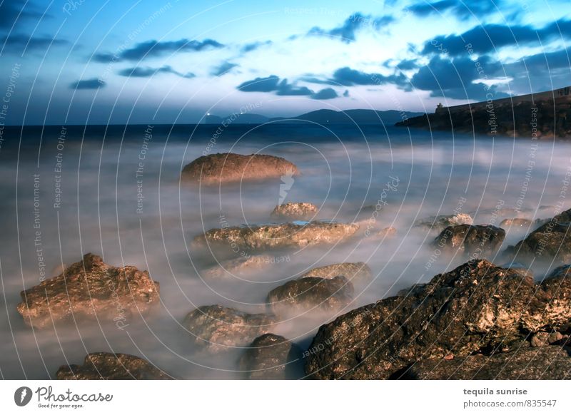 Sea before Alghero Beach Water Rock Waves Coast Ocean Mediterranean sea Sardinia Port City Harbour Capo Caccia Blue Vacation & Travel Colour photo Exterior shot