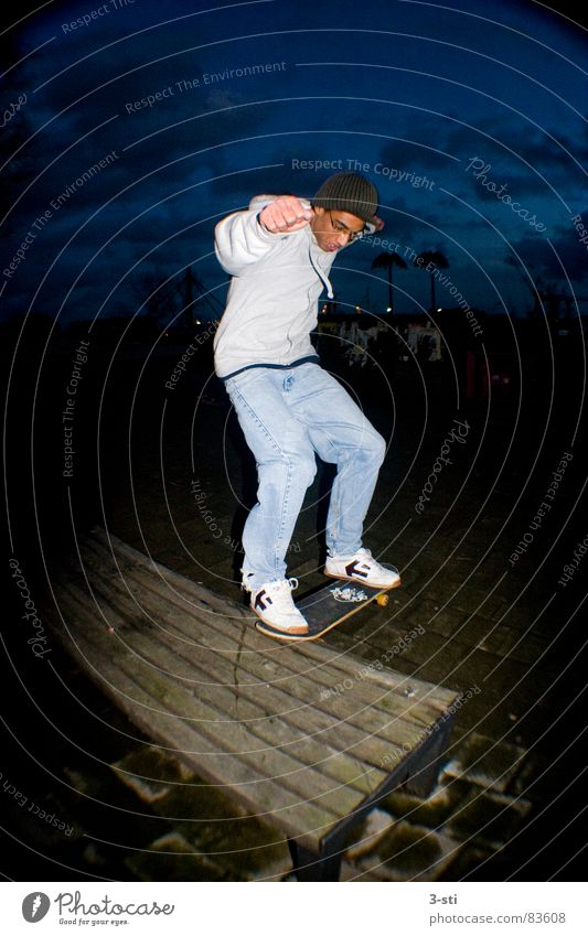 Skateboard slide Movement Slide Annoy Skid Skateboarding Night Dark Leisure and hobbies Sports Style Fisheye Wide angle Lust Joy Vacation & Travel Young man