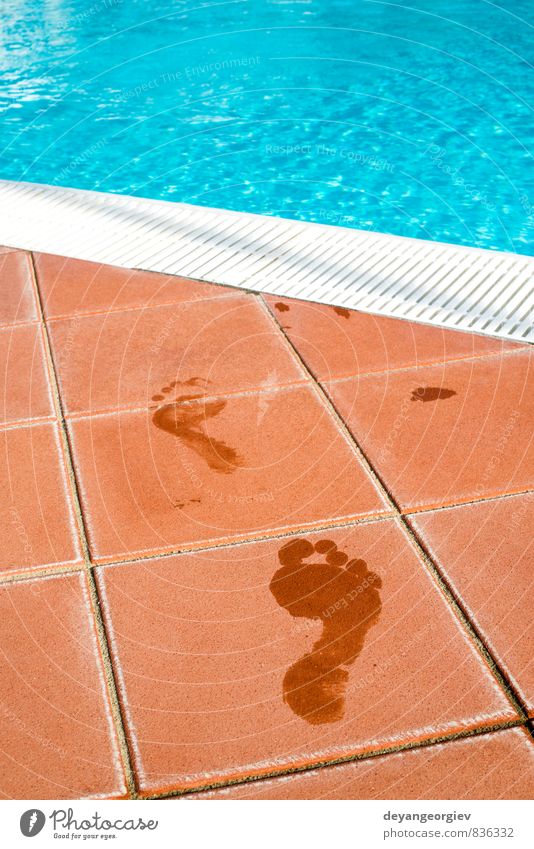 Footprints of bare feet to swimming pool Leisure and hobbies Vacation & Travel Trip Summer Beach Ocean Human being Feet Nature Coast Lanes & trails Stone