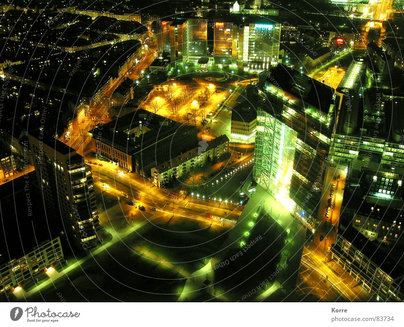 sparkling city I Colour photo Exterior shot Aerial photograph Deserted Night Artificial light Light Long exposure Bird's-eye view Energy industry Aviation Town