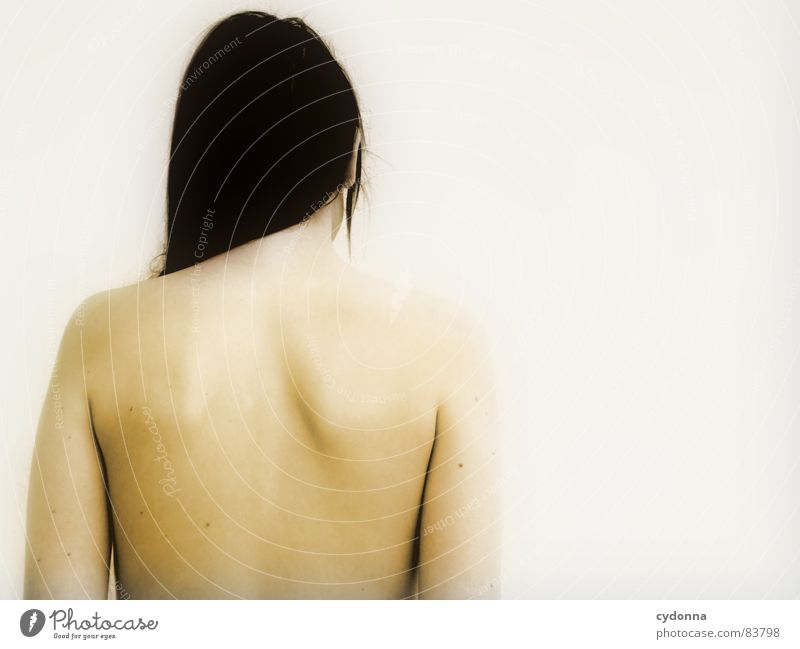 Who am I? Who am I? SECOND Woman Naked Invisible Mysterious Identity Wall (building) Portrait photograph Cold Looking away Rear side Barrier Row Upper body