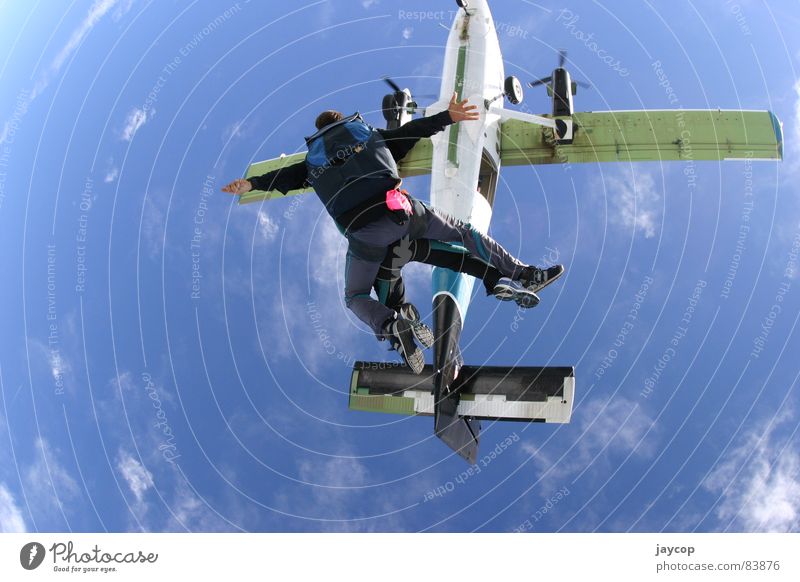 sky jump Covers (Construction) Jump Blue sky Extreme sports aeroplane adrenaline extreme sport skydive extremely jump out airplane jumpstart jump-start