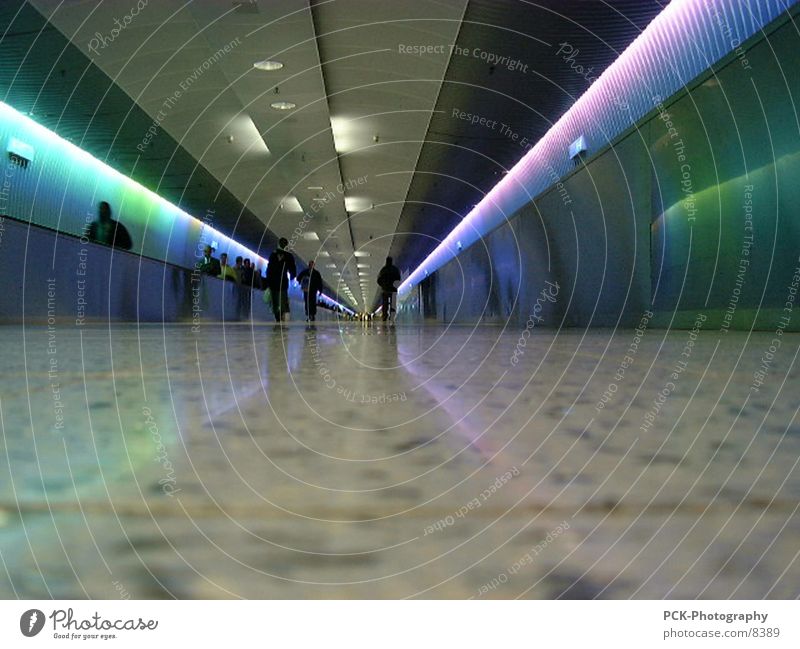 tunnels Tunnel Light tunnel Escalator Prismatic colour Gangway Photographic technology Airport Colour Corridor