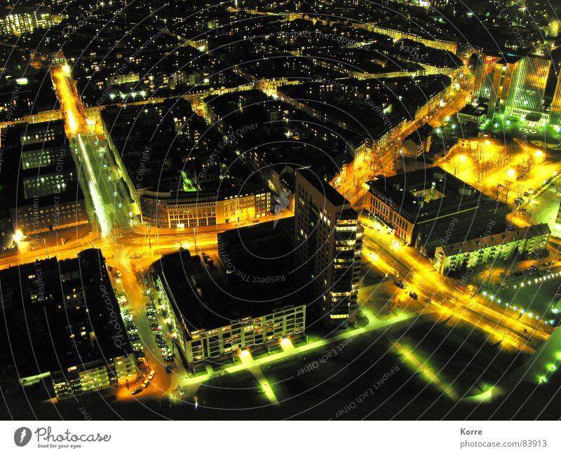 sparkling city II Colour photo Exterior shot Aerial photograph Deserted Night Artificial light Light Long exposure Bird's-eye view Energy industry Aviation Town