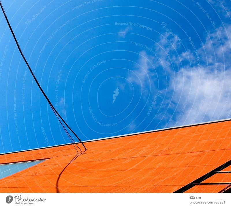 abstract geometry I Abstract Geometry Graphic String Connect Window Perspective Modern lines Illustration Colour Orange Ladder Rope Cable Connection Sky Shadow