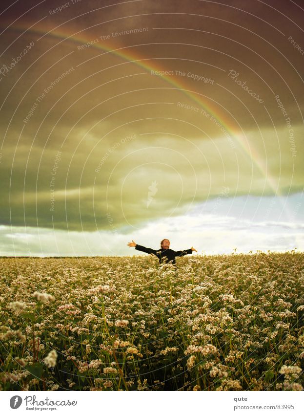 Somewhere under the rainbow... Sky Joy Rainbow field flowers clouds happy hug