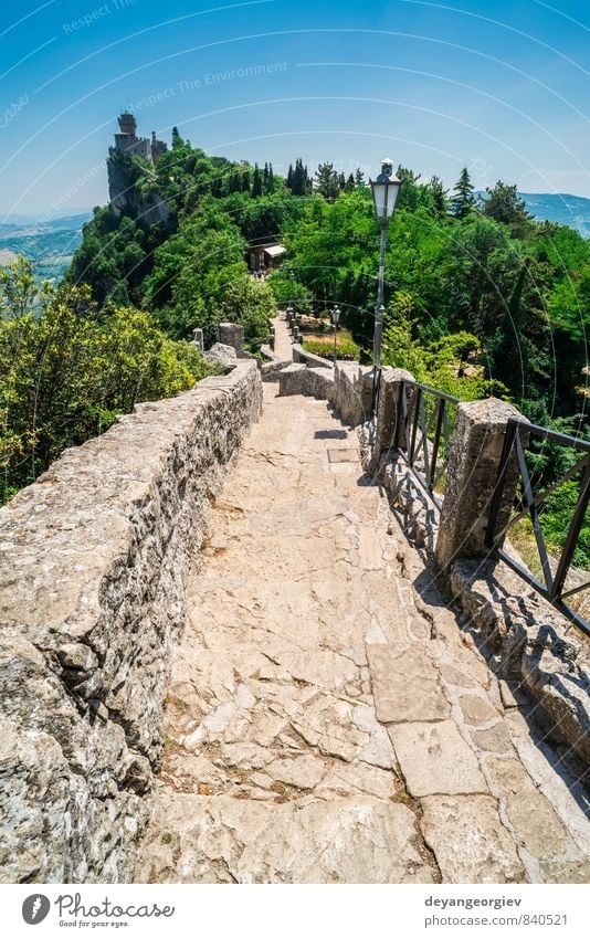 San Marino castle. Summer time Vacation & Travel Mountain Landscape Sky Tree Hill Rock Small Town Castle Building Architecture Stone Old Historic marino san