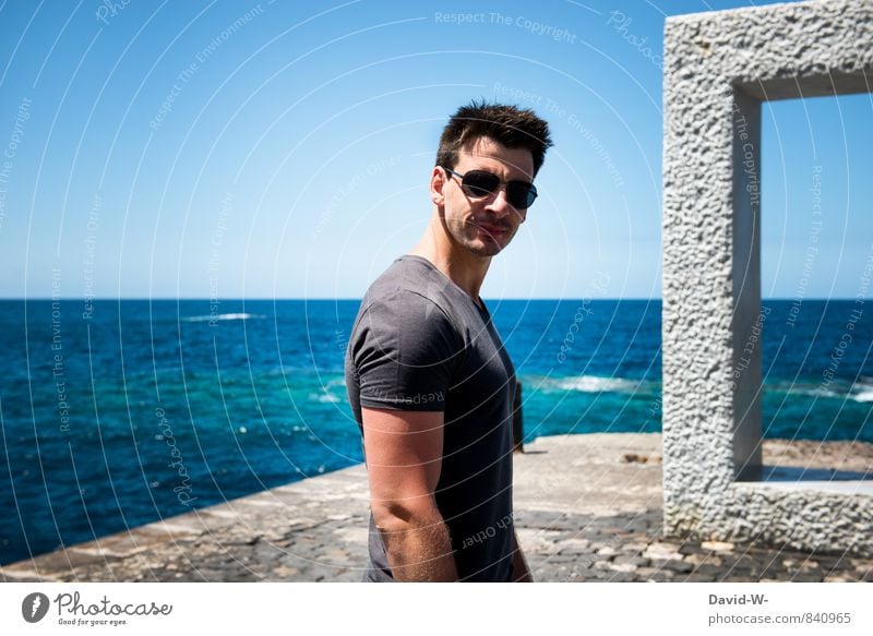 Handsome man in summer outfit wear sunglasses Stock Photo