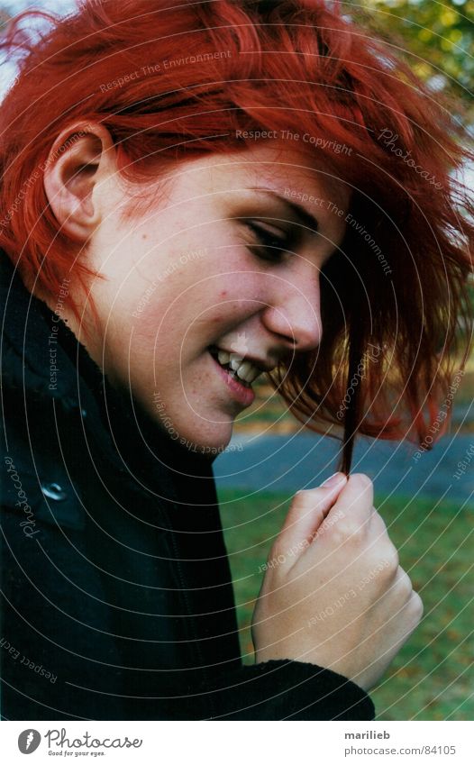 redhead Red-haired Woman Hand Fingers Strand of hair Joy Hair and hairstyles Face Laughter Teeth