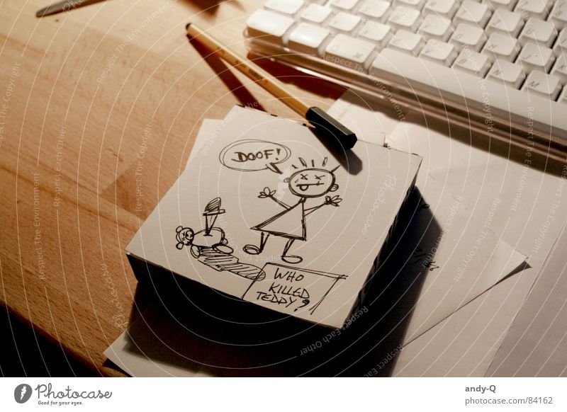 goof Stupid Block Painting and drawing (object) Pen Teddy bear Paper Conceptual design Boredom Transience scribbling Absurdity Drawing Desk Office Idea scribble