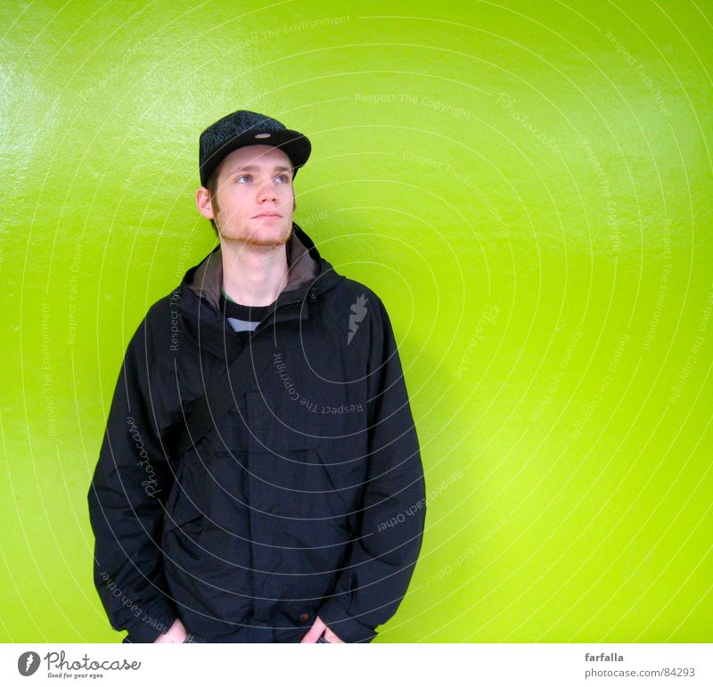 The banger Grass green Green Gaudy Bilious green Black Background picture Portrait photograph Station Appearance Human being train station masculine male