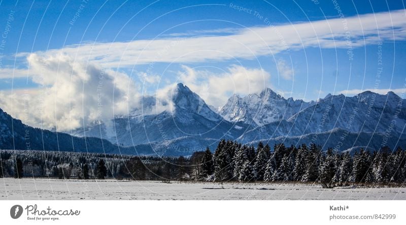 Wintertime in Bavaria Nature Landscape Elements Air Sky Clouds Climate change Snow Mountain Snowcapped peak Buching Germany Europe Firm Gigantic Large Strong