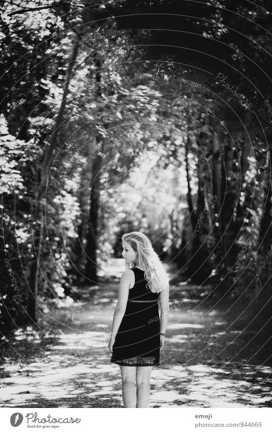 tunnels Feminine Young woman Youth (Young adults) 1 Human being 18 - 30 years Adults Beautiful weather Forest Exceptional Dark Black & white photo Exterior shot