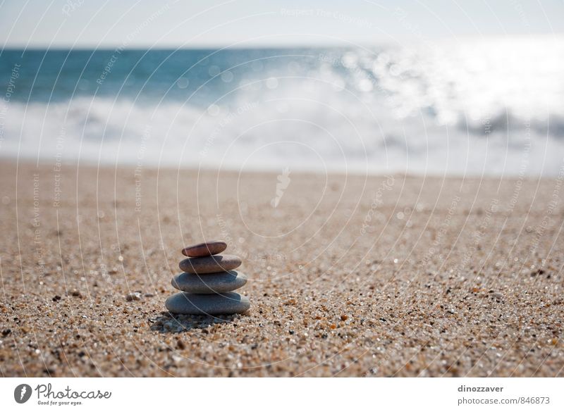 Stones on the beach Wellness Harmonious Relaxation Meditation Spa Summer Beach Ocean Nature Sky Horizon Rock Coast Natural Blue Black White Colour Arrangement