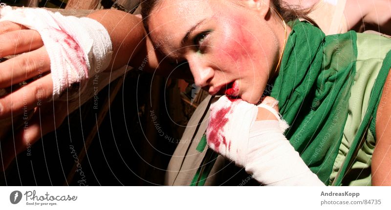 fight Woman Wound Barn Boxing match Massacre Success Shadow Perspiration Anger Aggravation Fear Panic Blood Fight Loudspeaker Lady