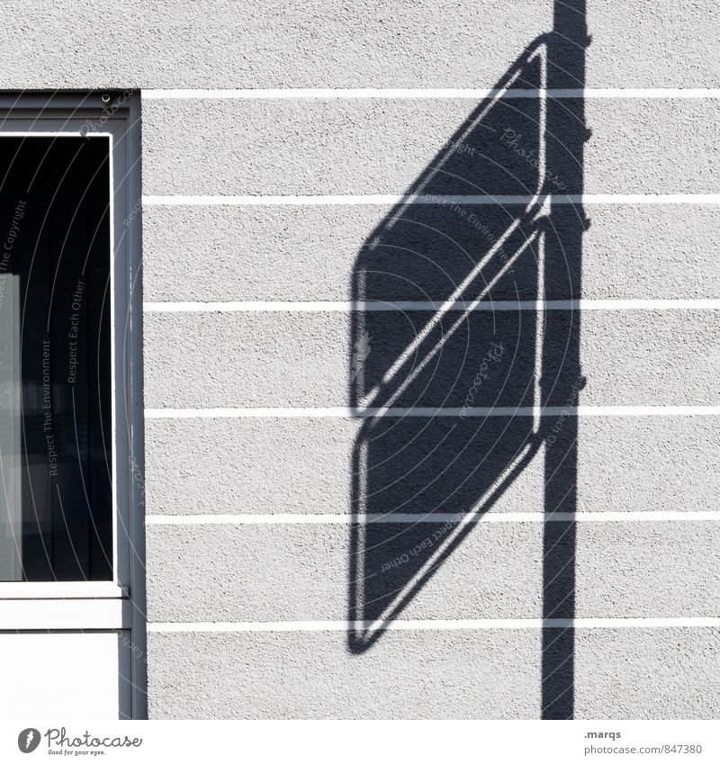shadow Wall (barrier) Wall (building) Facade Window Concrete Signs and labeling Simple Black & white photo Exterior shot Abstract Deserted Copy Space right