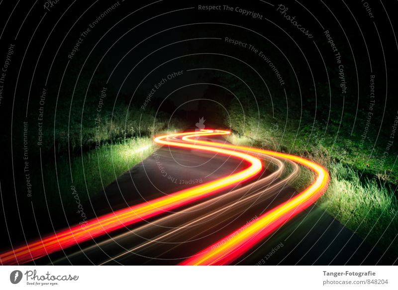 Plays of light - bend lighting Traffic infrastructure Motoring Vehicle Graffiti Stripe Movement Speed Perspective Subdued colour Exterior shot Experimental
