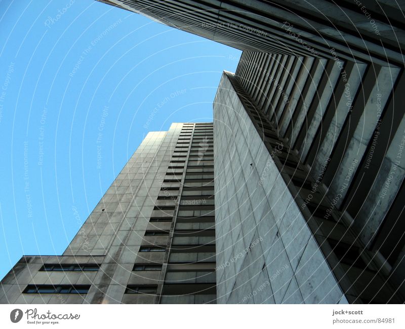 IDEAL 2 Cloudless sky Gropiusstadt Tower block Facade Concrete Modern Gloomy Gray Bauhaus Sixties Subdued colour Neutral Background Shadow Worm's-eye view