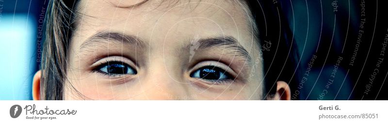 Wait a minute Portrait photograph Forehead Child Human being Looking Joy Peace forehead section partial portrait eye area Eyes Face Schoolchild Perspective