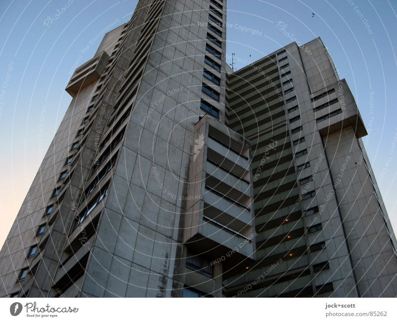 High-rise residential building IDEAL 1 Architecture Cloudless sky Gropiusstadt Facade Dark Modern Gloomy Gray Bauhaus Tower block Sixties Subdued colour